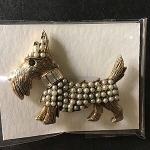 Gold and White Dog Brooch